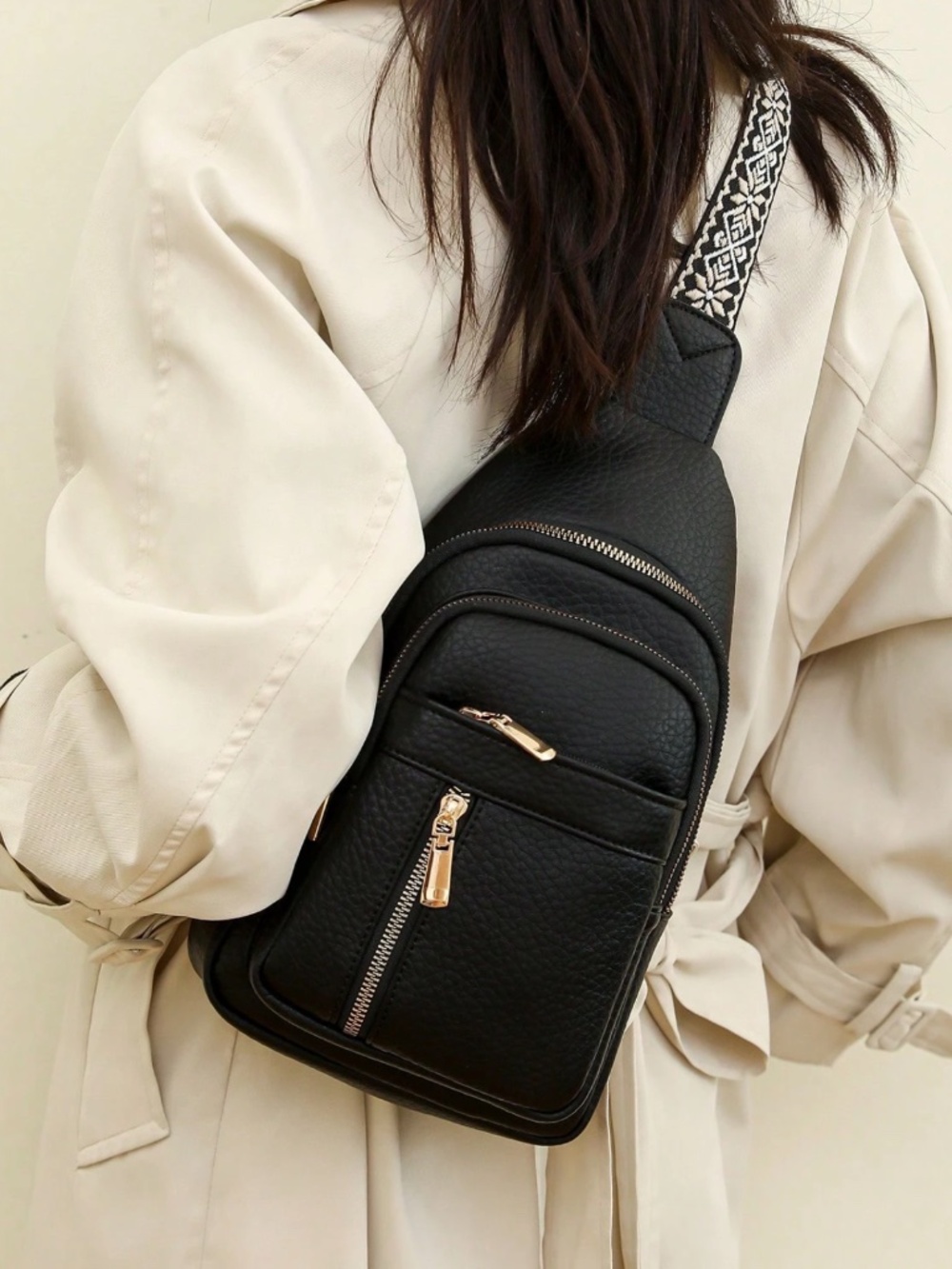 Luxe Pebbled Vegan Leather Zip up Crossbody Shoulder Bag - Picture 7 of 13